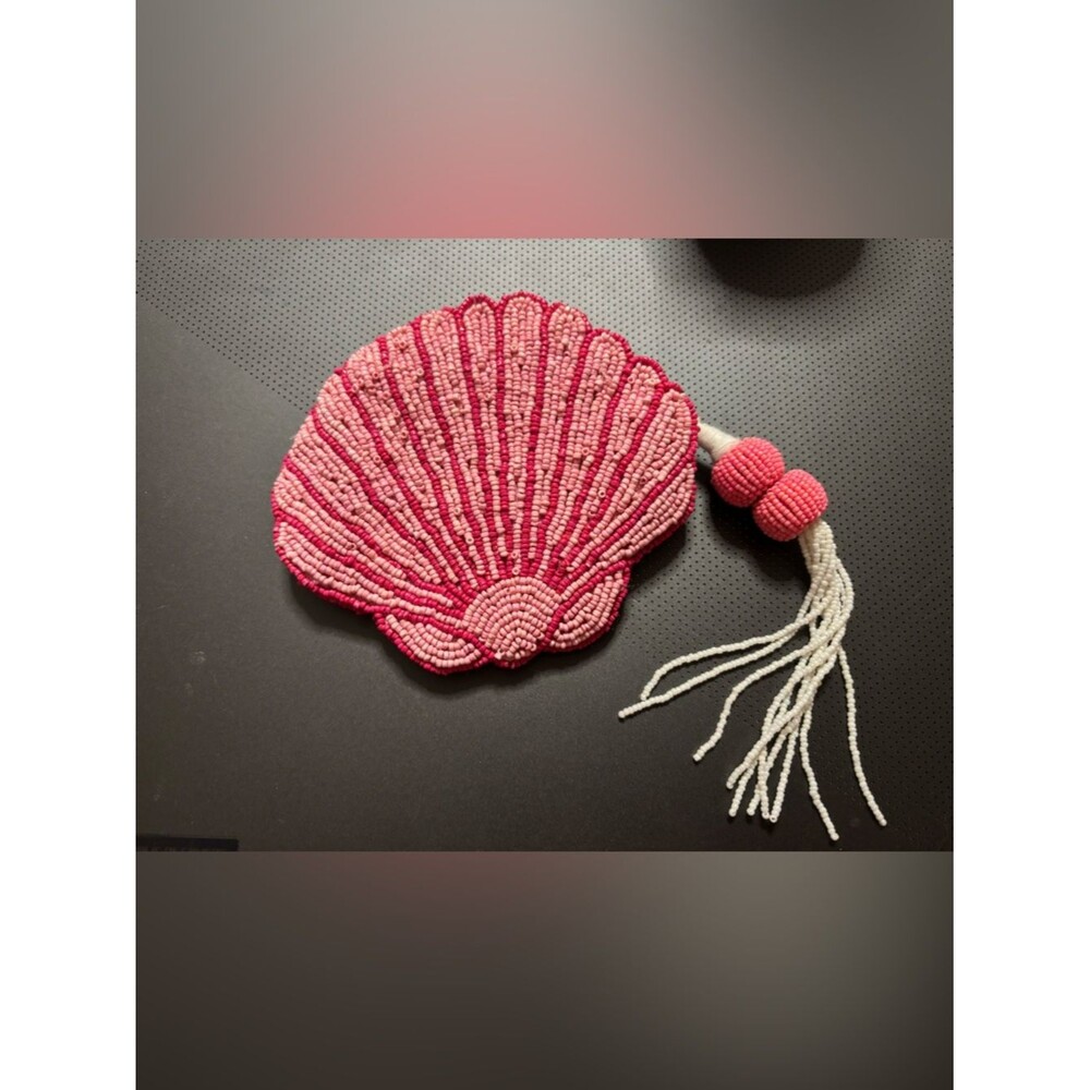 Beaded Pink Shell Pouch with Tassel